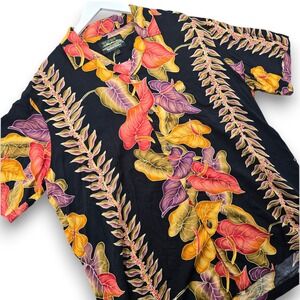 Hawaiian Reserve Collection Shirt Mens Large Black Rayon Floral Tropical Hawaii
